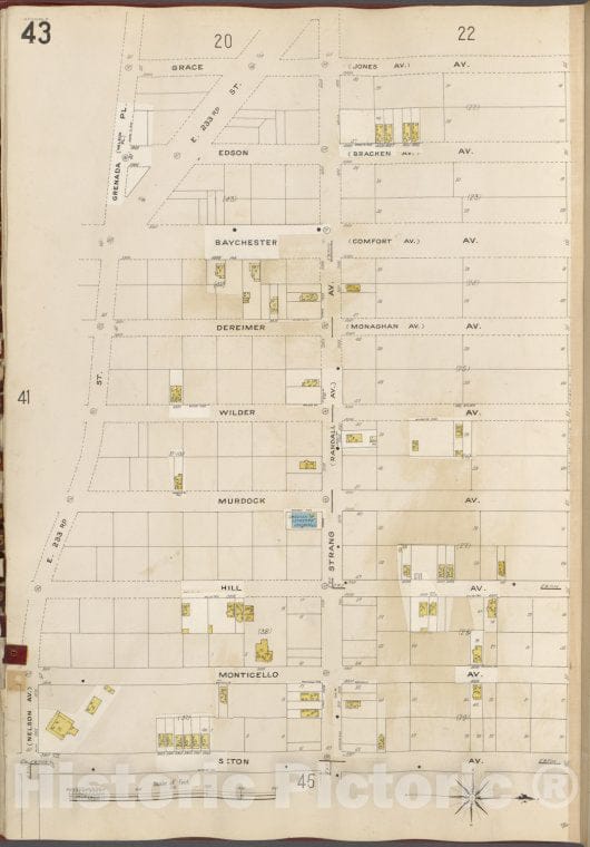 Historic 1905- Map - Bronx, V. B, Plate No. 43 [Map Bounded By Brace Ave, Seton Ave, E. 233Rd St, Grenada Pl.] - New York (N.Y.) - Vintage Wall Art