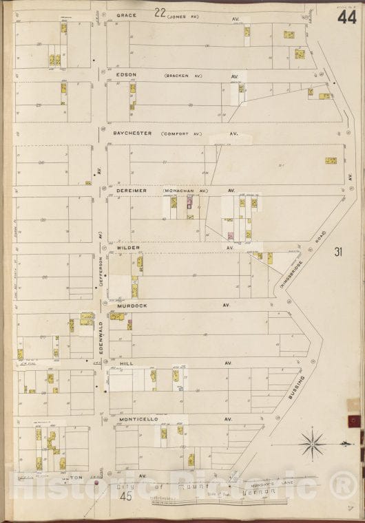 Historic 1905- Map - Bronx, V. B, Plate No. 44 [Map Bounded By Grace Ave, Bussing Ave, Seton Ave.] - New York (N.Y.) - Vintage Wall Art