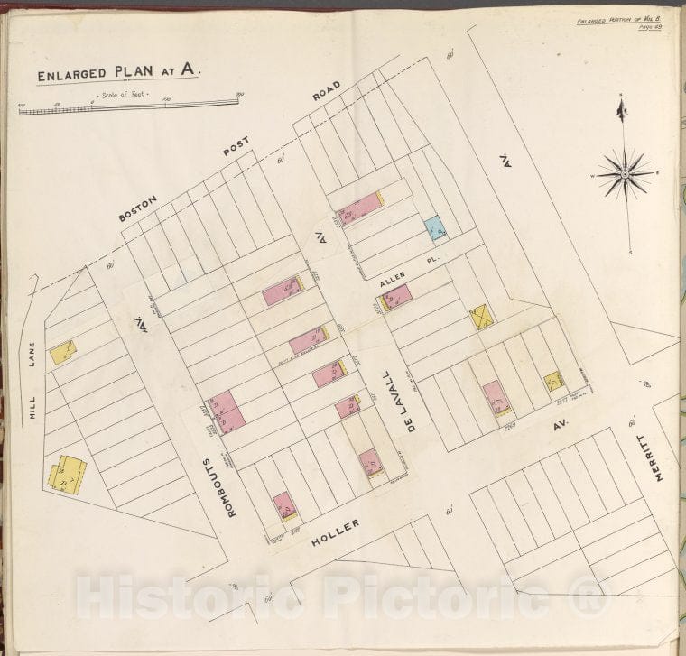 Historic Map - 1905 Bronx, New York (N.Y.), V. B, Enlarged Plan At A. [Boston Post Rd, Merritt Ave, Holler Ave, Hill Lane] - Vintage Wall Art