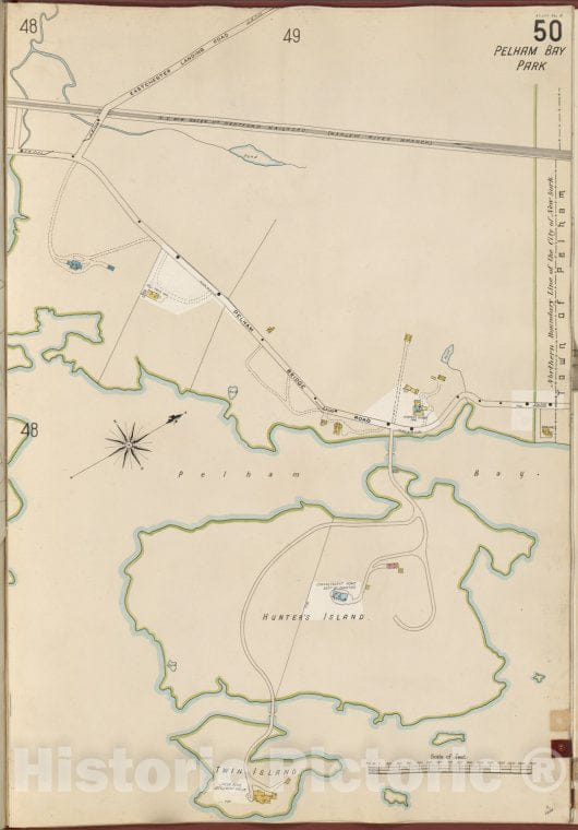 Historic 1905- Map - Bronx, V. B, Plate No. 50 [Map Bounded By Pelham Bridge Rd, Twin Island] - New York (N.Y.) - Vintage Wall Art