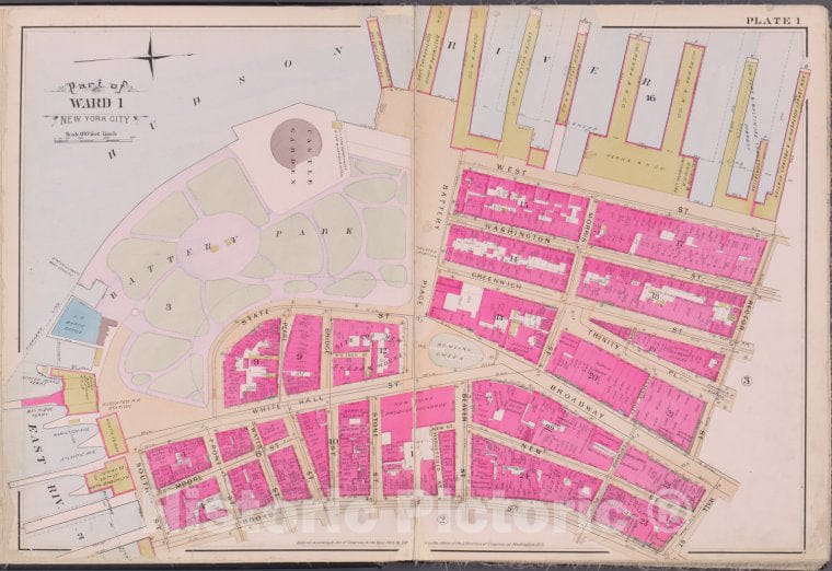 Historic Map - 1893 New York (N.Y.), Plate 1 [Hudson River, Rector St, Wall St, Broad St, East River 2] - Vintage Wall Art