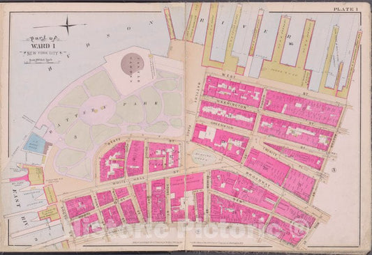 Historic Map - 1893 New York (N.Y.), Plate 1 [Hudson River, Rector St, Wall St, Broad St, East River 2] - Vintage Wall Art