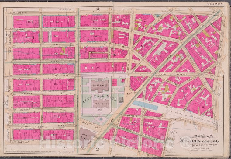 Historic 1893 Map - Plate 5 [Map Bounded By Worth St, New Bowery, Pearl St, Cold S - New York (N.Y.)- Volume Four: South Of 14Th Street - Vintage Wall Art