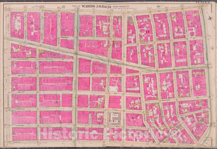 Historic Map - 1893 New York (N.Y.), Plate 8 [Grand St, Bowery, Worth St, W. Broadway, S. 5Th Ave.] - Vintage Wall Art