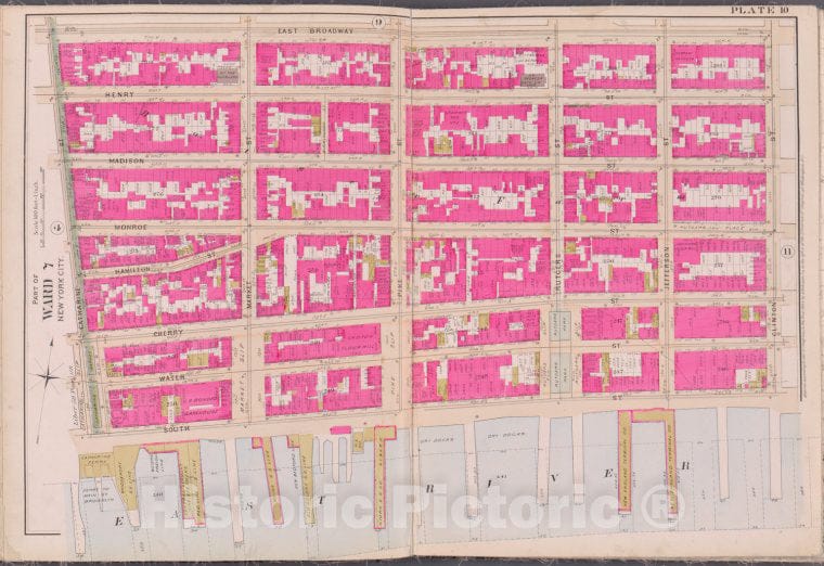 Historic Map - 1893 New York (N.Y.), Plate 10 [E. Broadway, Clinton St, East River, Catharine St.] - Vintage Wall Art