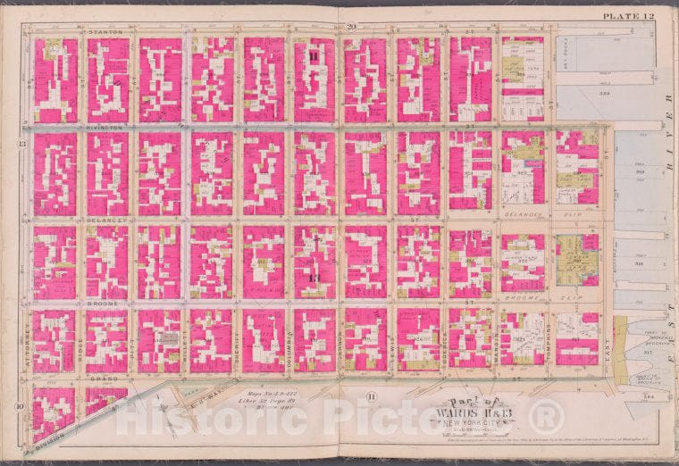 Historic Map - 1893 New York (N.Y.), Plate 12 [Stanton St, East River, Grand St, Division St, Attorney St.] - Vintage Wall Art