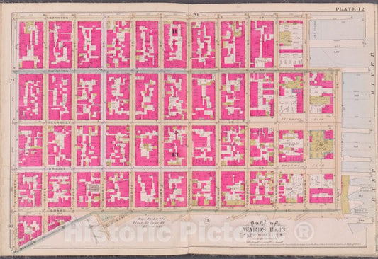 Historic Map - 1893 New York (N.Y.), Plate 12 [Stanton St, East River, Grand St, Division St, Attorney St.] - Vintage Wall Art