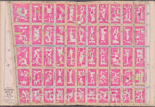 Historic Map - 1893 New York (N.Y.), Plate 13 [E. Houston St, Attorney St, Grand St, Bowery] - Vintage Wall Art