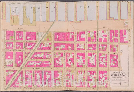 Historic Map - 1893 New York (N.Y.), Plate 16 [Hudson River, Morton St, Varick St, Vestry St.] - Vintage Wall Art