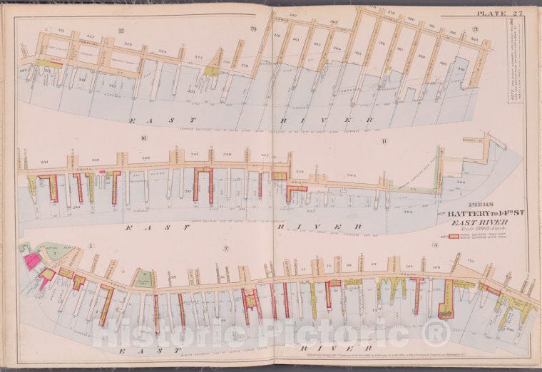Historic 1893 Map - Plate 27: Piers From Battery To 14Th St, East River - New York (N.Y.)- Volume Four: South Of 14Th Street - Vintage Wall Art