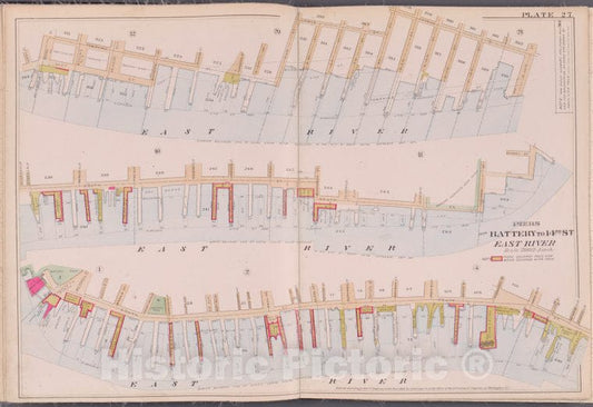 Historic 1893 Map - Plate 27: Piers From Battery To 14Th St, East River - New York (N.Y.)- Volume Four: South Of 14Th Street - Vintage Wall Art