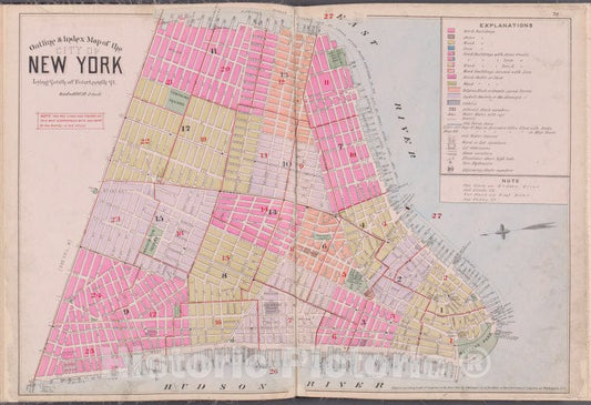 Historic Map - 1893 New York (N.Y.), Outline & Index Map Of The City Of New York, Lying South Of Fourteenth St. - Vintage Wall Art