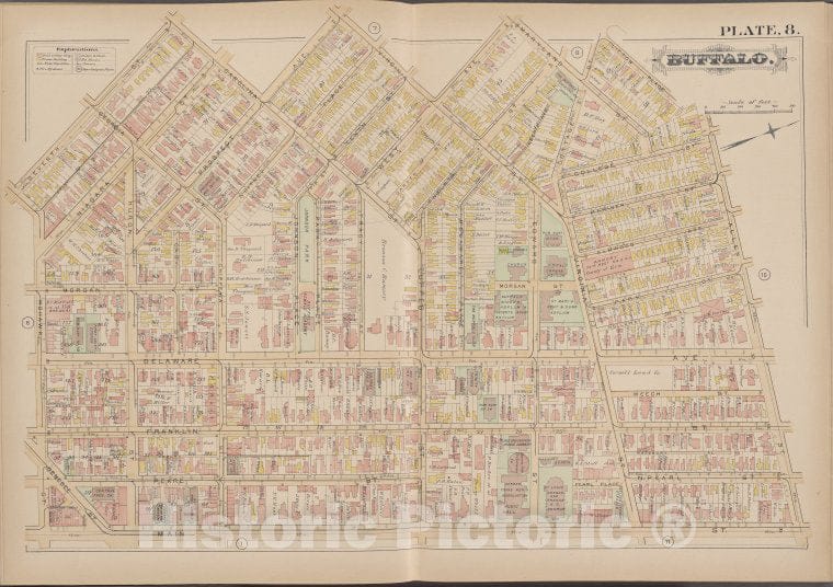 Historic Map - 1891 Buffalo,New York (N.Y.) Plate No. 8 [ Bounded By Allen St, Main St, Momawk St, 7Th St.] - Vintage Wall Art