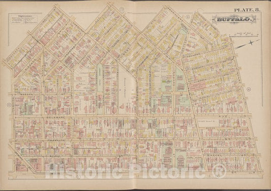 Historic Map - 1891 Buffalo,New York (N.Y.) Plate No. 8 [ Bounded By Allen St, Main St, Momawk St, 7Th St.] - Vintage Wall Art
