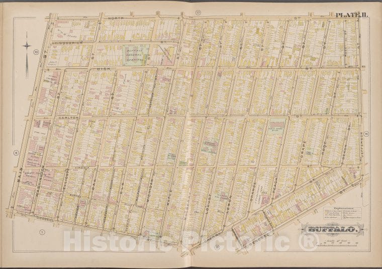 Historic Map - 1891 Buffalo,New York (N.Y.) Plate No. 11 [ Bounded By North St, Jefferson St, Genesee St, Goodell St, Main St.] - Vintage Wall Art