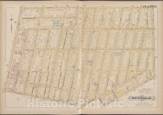 Historic Map - 1891 Buffalo,New York (N.Y.) Plate No. 11 [ Bounded By North St, Jefferson St, Genesee St, Goodell St, Main St.] - Vintage Wall Art