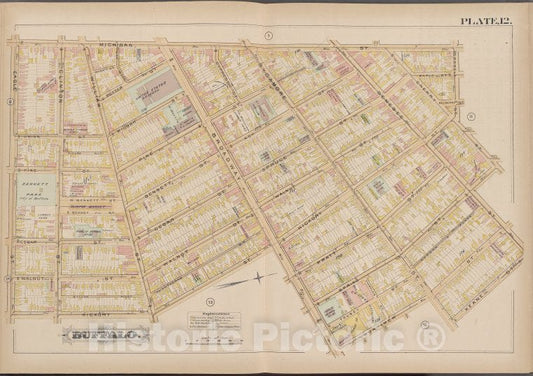 Historic Map - 1891 Buffalo,New York (N.Y.) Plate No. 12 [ Bounded By Michigan St, Keane St, Hickory St, Eagle St.] - Vintage Wall Art