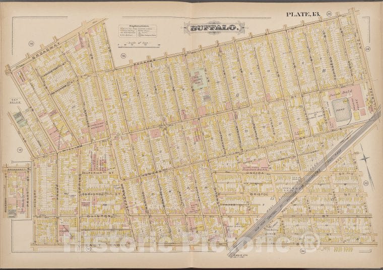 Historic Map - 1891 Buffalo,New York (N.Y.) Plate No. 13 [ Bounded By Packham St, Fillmore Ave, E. Eagle St, Hickory St.] - Vintage Wall Art
