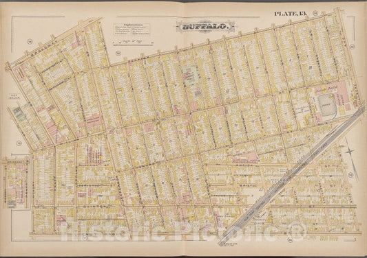 Historic Map - 1891 Buffalo,New York (N.Y.) Plate No. 13 [ Bounded By Packham St, Fillmore Ave, E. Eagle St, Hickory St.] - Vintage Wall Art