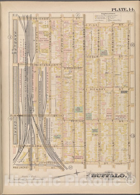 Historic Map - 1891 Buffalo,New York (N.Y.) Plate No. 14 [Chicago St, E. Eagle St, Jefferson St, Hamburg Canal] - Vintage Wall Art