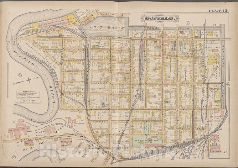 Historic Map - 1891 Buffalo,New York (N.Y.) Plate No. 15 [ Bounded By Wabash St, Hamburg Canal, Katharine St, Buffalo River] - Vintage Wall Art