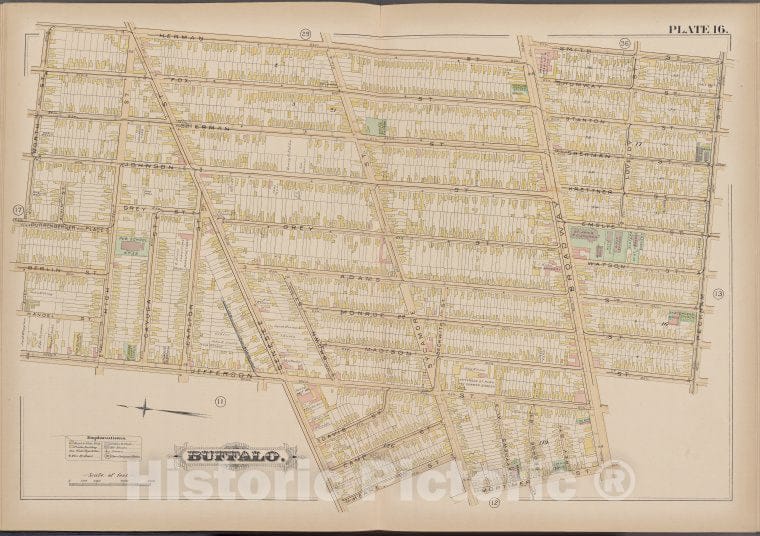 Historic Map - 1891 Buffalo,New York (N.Y.) Plate No. 16 [ Bounded By Harman St, Smith St, Peckham St, Mortimer St, Keane St, Jefferson St, North St.] - Vintage Wall Art