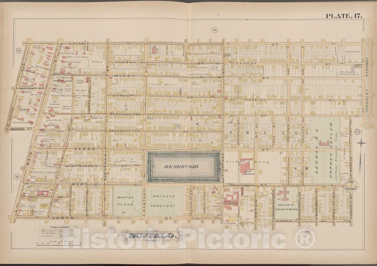 Historic Map - 1891 Buffalo,New York (N.Y.) Plate No. 17 [ Bounded By Utica St, Herman St, North St, Main St.] - Vintage Wall Art