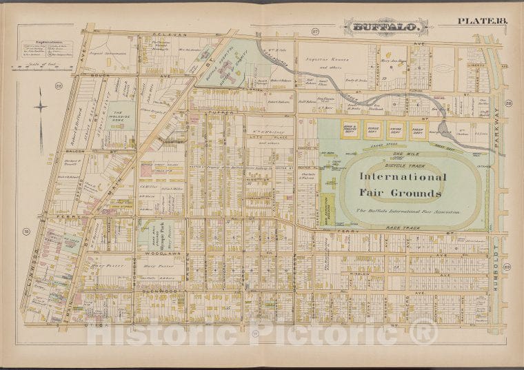 Historic Map - 1891 Buffalo,New York (N.Y.) Plate No. 18 [ Bounded By Oelevan Ave, Humbolt Parkway, Utica St, Linwood Ave.] - Vintage Wall Art
