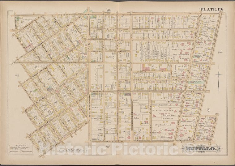 Historic Map - 1891 Buffalo,New York (N.Y.) Plate No. 19 [ Bounded By Ferry St, Mainst, Summer St, Grant St.] - Vintage Wall Art