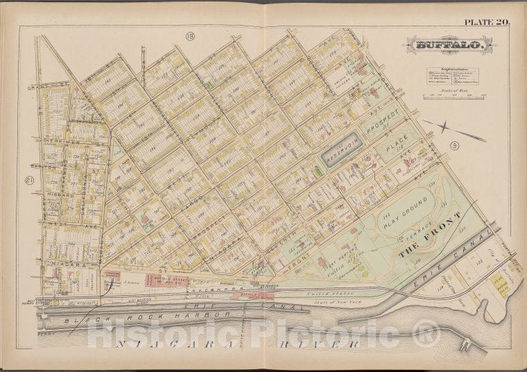Historic Map - 1891 Buffalo,New York (N.Y.) Plate No. 20 [ Bounded By Porter Ave, Niagara River, Ferry St.] - Vintage Wall Art