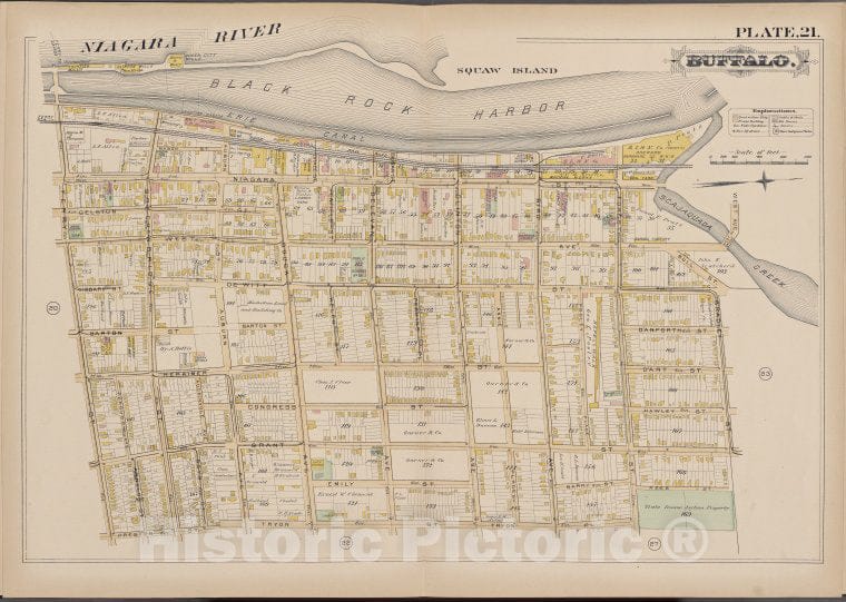 Historic Map - 1891 Buffalo,New York (N.Y.) Plate No. 21 [ Bounded By Niagara River, Bradley St, Tryon Pl, Ferry St.] - Vintage Wall Art