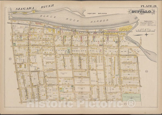 Historic Map - 1891 Buffalo,New York (N.Y.) Plate No. 21 [ Bounded By Niagara River, Bradley St, Tryon Pl, Ferry St.] - Vintage Wall Art