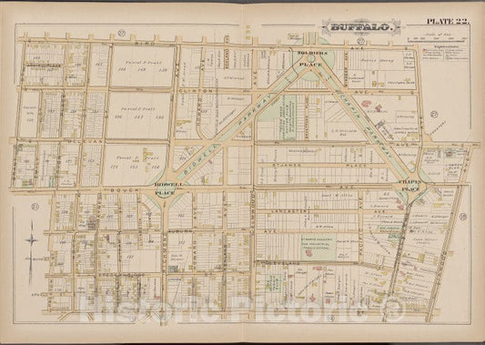 Historic Map - 1891 Buffalo,New York (N.Y.) Plate No. 22 [ Bounded By Bird Ave, Linwood Ave, Ferry St, Grant St.] - Vintage Wall Art