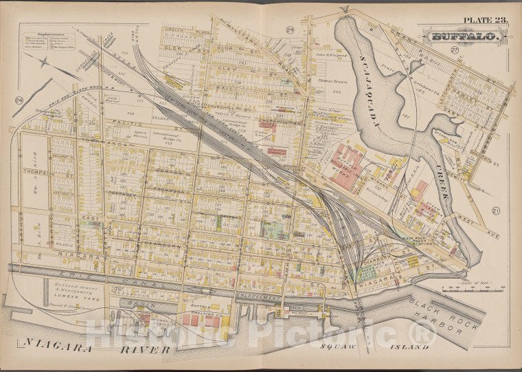 Historic Map - 1891 Buffalo,New York (N.Y.) Plate No. 23 [ Bounded By Joslyn Pl, Grant St, Bradley St, Squaw Island, Niagara River, Arthur St.] - Vintage Wall Art