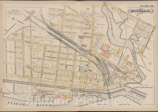 Historic Map - 1891 Buffalo,New York (N.Y.) Plate No. 23 [ Bounded By Joslyn Pl, Grant St, Bradley St, Squaw Island, Niagara River, Arthur St.] - Vintage Wall Art