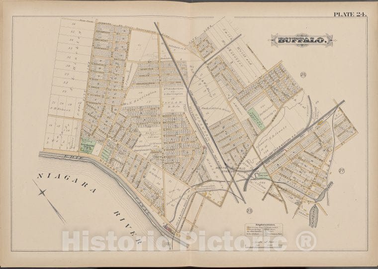 Historic Map - 1891 Buffalo,New York (N.Y.) Plate No. 24 [ Bounded By Grove St, Cass St, N. Elmwood Ave, Amherst St, Niagara River] - Vintage Wall Art