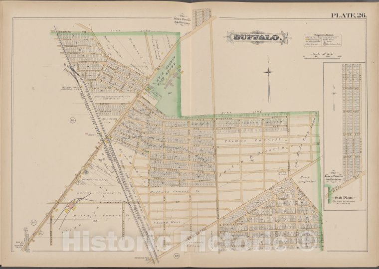 Historic Map - 1891 Buffalo,New York (N.Y.) Plate No. 26 [ Bounded By Eggert St, Main St, Kenmore Ave.] - Vintage Wall Art