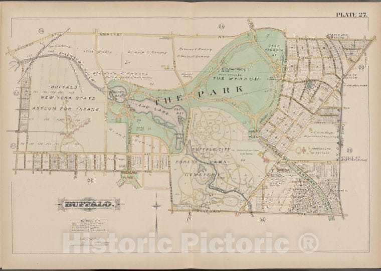 Historic Map - 1891 Buffalo,New York (N.Y.) Plate No. 27 [ Bounded By Amherst St, Delevan Ave, Bird Ave, Grant St.] - Vintage Wall Art