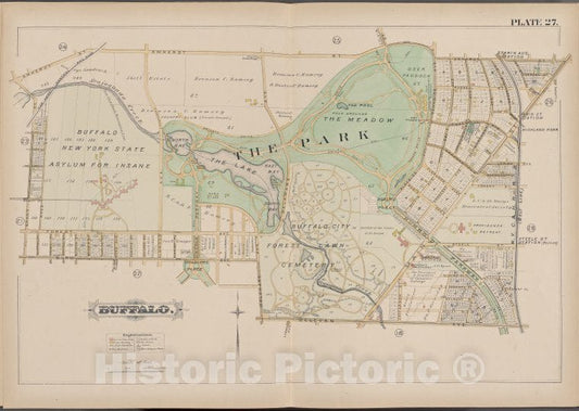 Historic Map - 1891 Buffalo,New York (N.Y.) Plate No. 27 [ Bounded By Amherst St, Delevan Ave, Bird Ave, Grant St.] - Vintage Wall Art