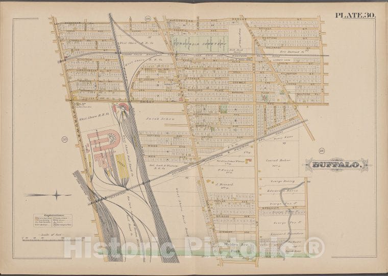 Historic Map - 1891 Buffalo,New York (N.Y.) Plate No. 30 [ Bounded By Goodyear St, Ferry St, Jehle St, Broadway] - Vintage Wall Art