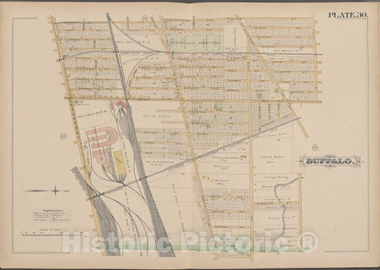 Historic Map - 1891 Buffalo,New York (N.Y.) Plate No. 30 [ Bounded By Goodyear St, Ferry St, Jehle St, Broadway] - Vintage Wall Art