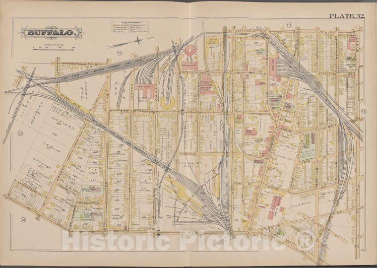 Historic Map - 1891 Buffalo,New York (N.Y.) Plate No. 32 [ Bounded By Jefferson St, Eagle St, Fillmore Ave, Smith St, Sandusky St.] - Vintage Wall Art
