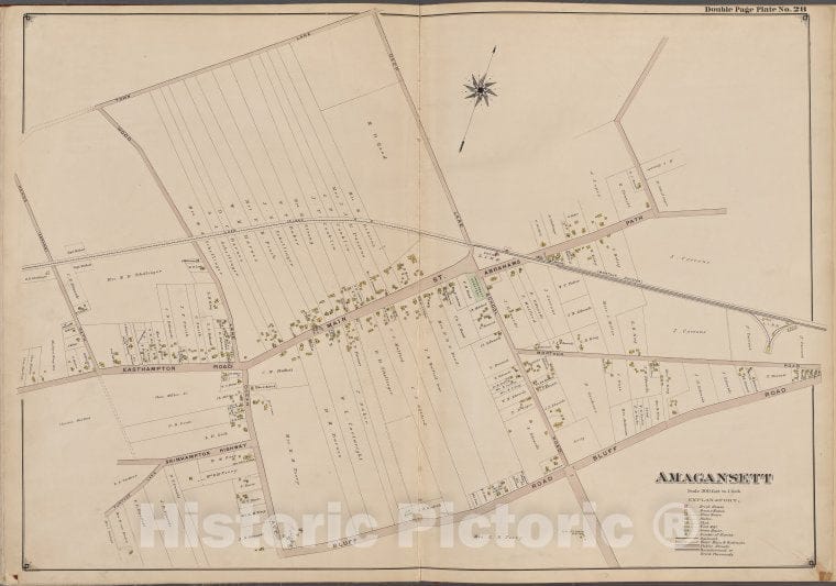 Historic Map - 1902 Suffolk County, New York (N.Y.), Suffolk County, V. 1, Double Page Plate No. 28 [Town Lane, Bluff Rd, Hands Path] - Vintage Wall Art
