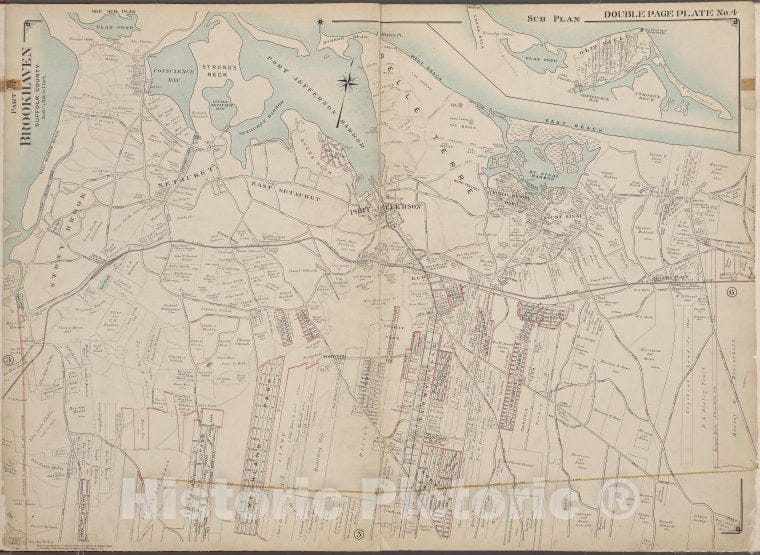 Historic Map - 1902 Suffolk County, New York (N.Y.), Suffolk County, V. 2, Double Page Plate No. 4 [East Beach, Stony Brook, Setauket, Eaast Setauket] - Vintage Wall Art