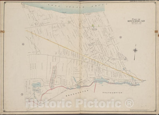 Historic Map - 1902 Suffolk County, New York (N.Y.), Suffolk County, V. 2, Double Page Plate No. 8 [Long Island Sound, River Head, Brookhaven Southampton] - Vintage Wall Art