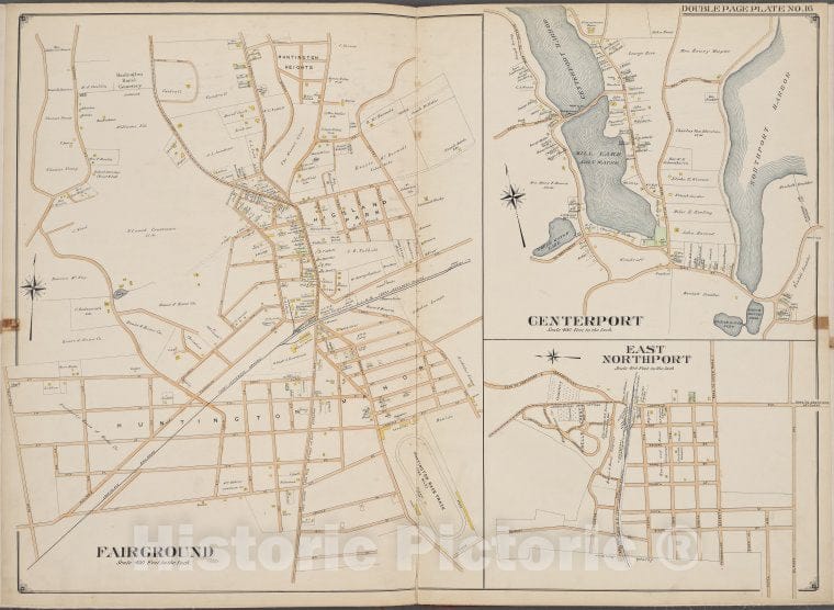 Historic Map - 1902 Suffolk County, New York (N.Y.), Suffolk County, V. 2, Double Page Plate No. 16 [Center Port, East North Port, Fair Ground] - Vintage Wall Art