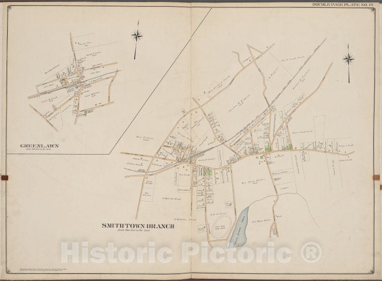 Historic Map - 1902 Suffolk County, New York (N.Y.), Suffolk County, V. 2, Double Page Plate No. 19 [Greenlawn, Smith Town Branch] - Vintage Wall Art