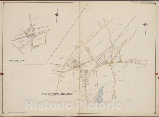 Historic Map - 1902 Suffolk County, New York (N.Y.), Suffolk County, V. 2, Double Page Plate No. 19 [Greenlawn, Smith Town Branch] - Vintage Wall Art