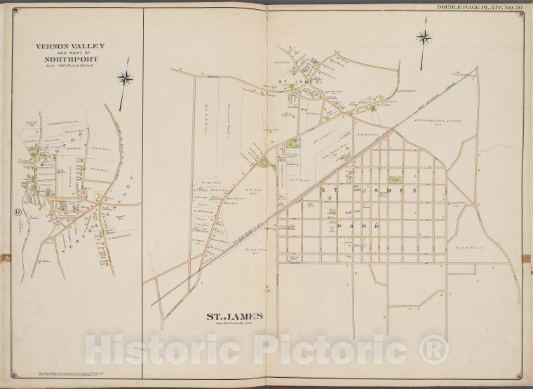 Historic Map - 1902 Suffolk County, New York (N.Y.), Suffolk County, V. 2, Double Page Plate No. 20 [Vernon Valley And Part Of North Port, St. James] - Vintage Wall Art