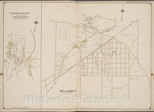 Historic Map - 1902 Suffolk County, New York (N.Y.), Suffolk County, V. 2, Double Page Plate No. 20 [Vernon Valley And Part Of North Port, St. James] - Vintage Wall Art